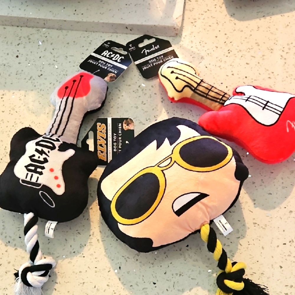 DOG PLUSH ROCK STAR TRIO LARGE TOYS Fender AC-DC AND ELVIS